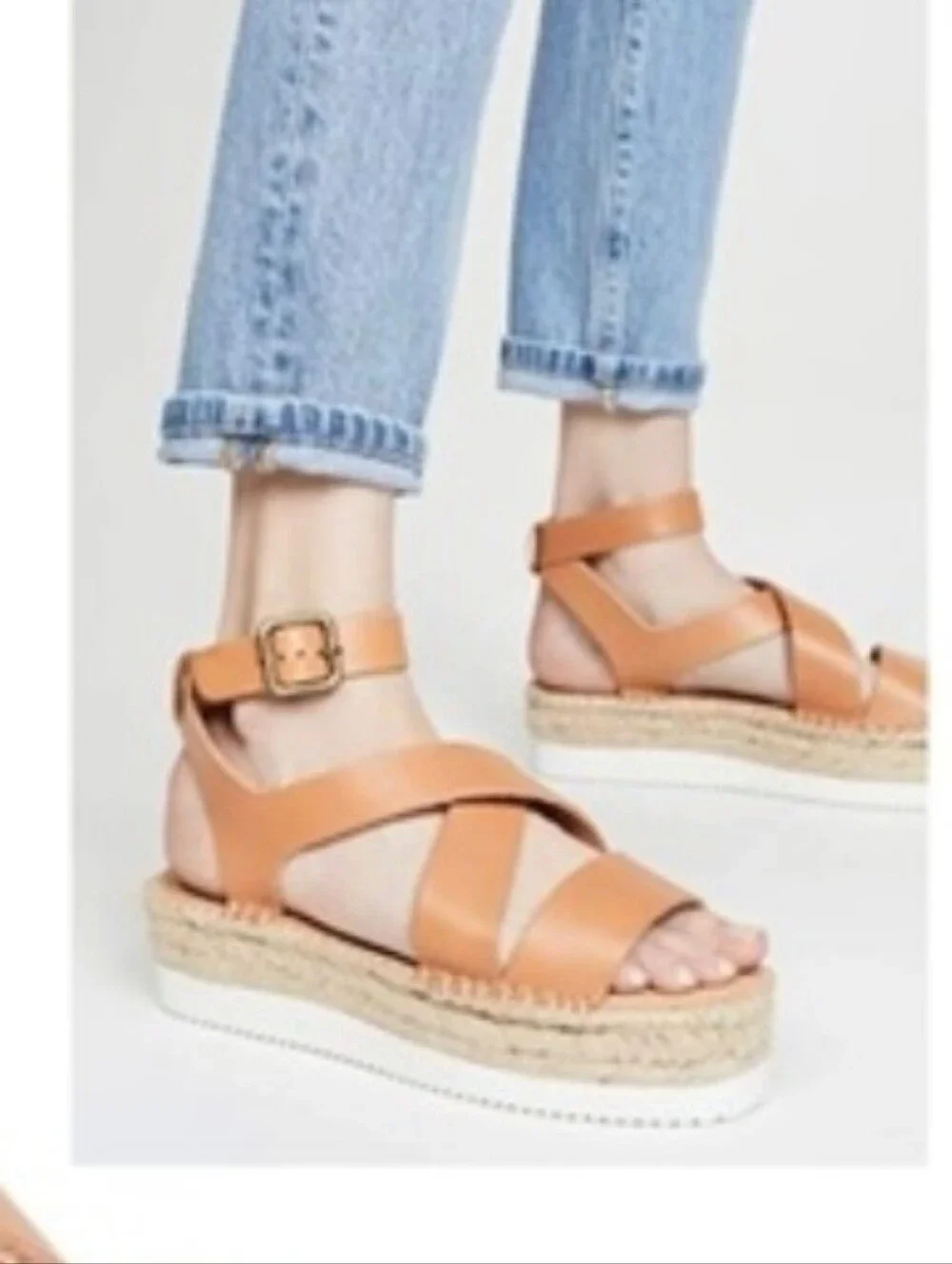 SOLUDOS Olympia Espadrille Jute Platform Tan Leather Strappy Sandals 10M